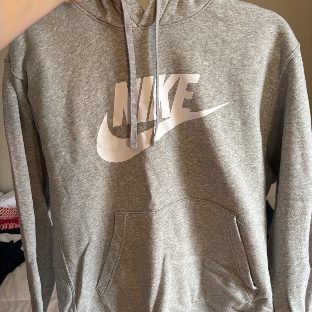 Nike Men's Gray Hoodie with White Logo